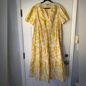 CASA CABANA SIZE XXL‎ MIDI DRESS YELLOW WHITE FLORAL PRINT EMME tiered